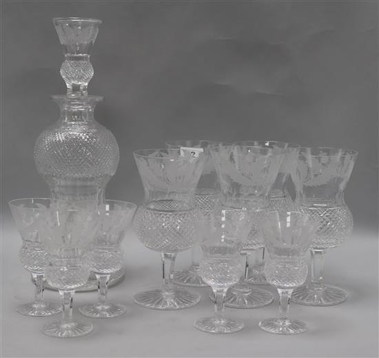 Five glasses, five sherry glasses and a decanter